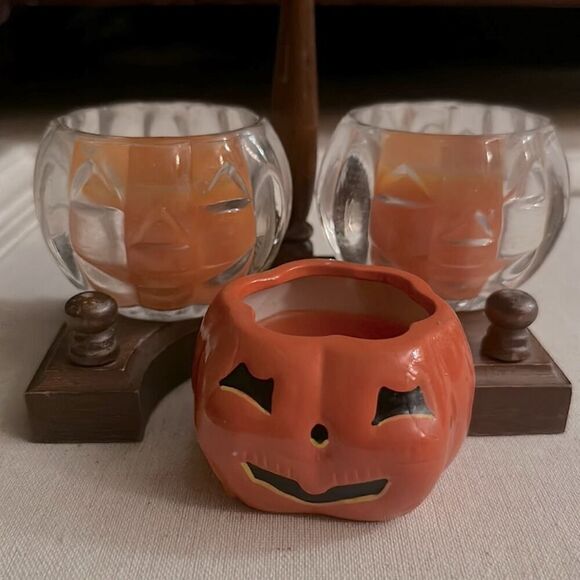 Glass Pumpkin Orange Candles Set of 3 NWOT - Picture 1 of 5